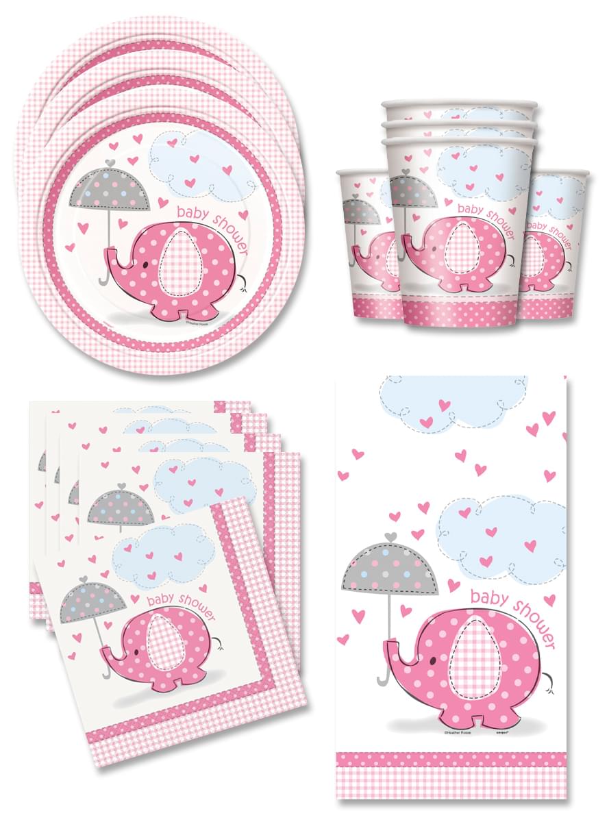 Розова украса за бебешко парти за 16 души – Umbrellaphants Pink