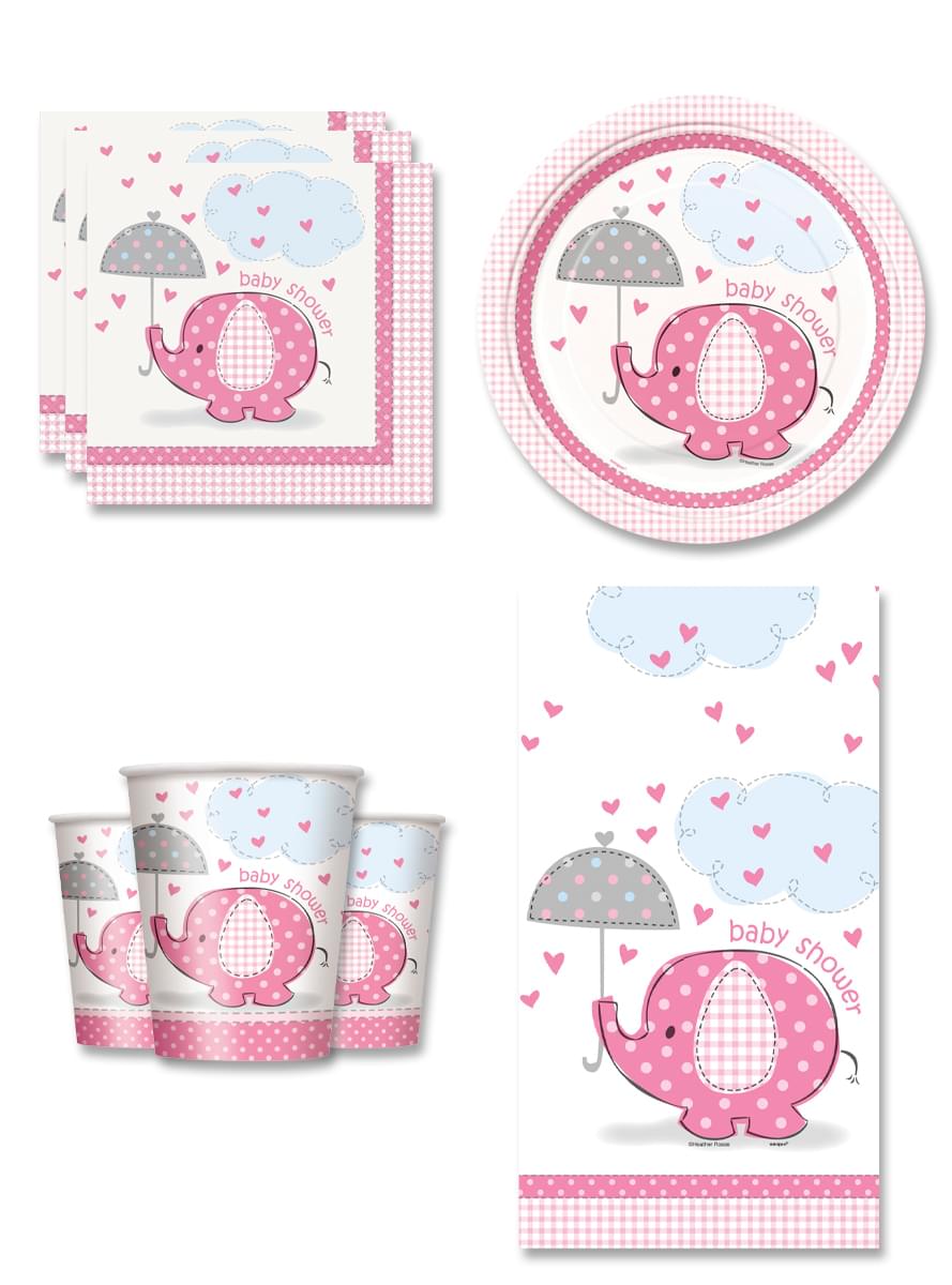 Festdekoration Baby shower Rosa 8 personer - Umbrellaphants Pink