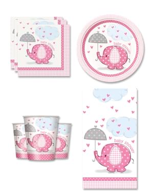 Décoration fête Baby shower rose 8 personnes - Umbrellaphants Pink