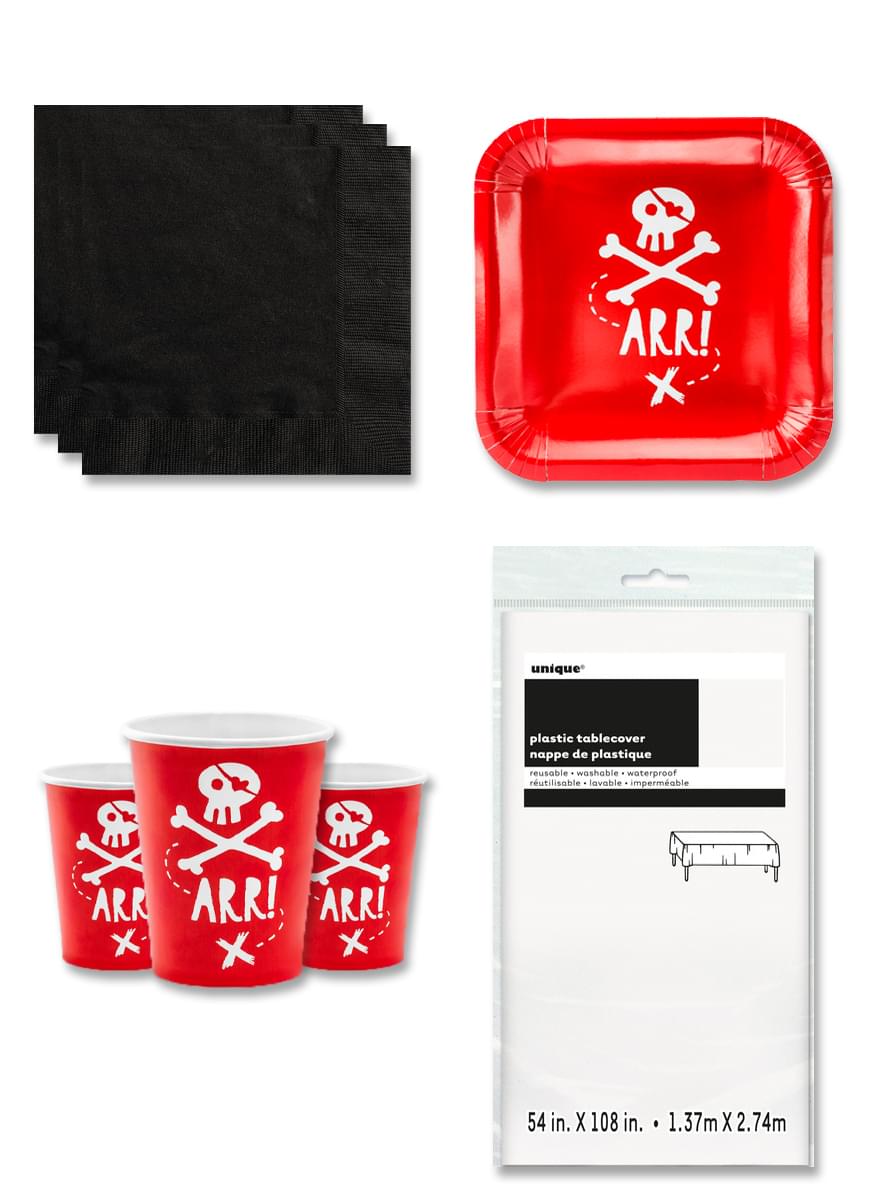 Décoration fête pirate rouge 6 personnes - Pirates Party