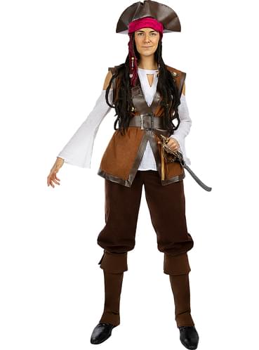  Disfraz de piratas del Caribe, disfraz de pirata femenino con  abrigo largo de cuero para mujer, disfraz de Halloween, talla XL : Juguetes  y Juegos