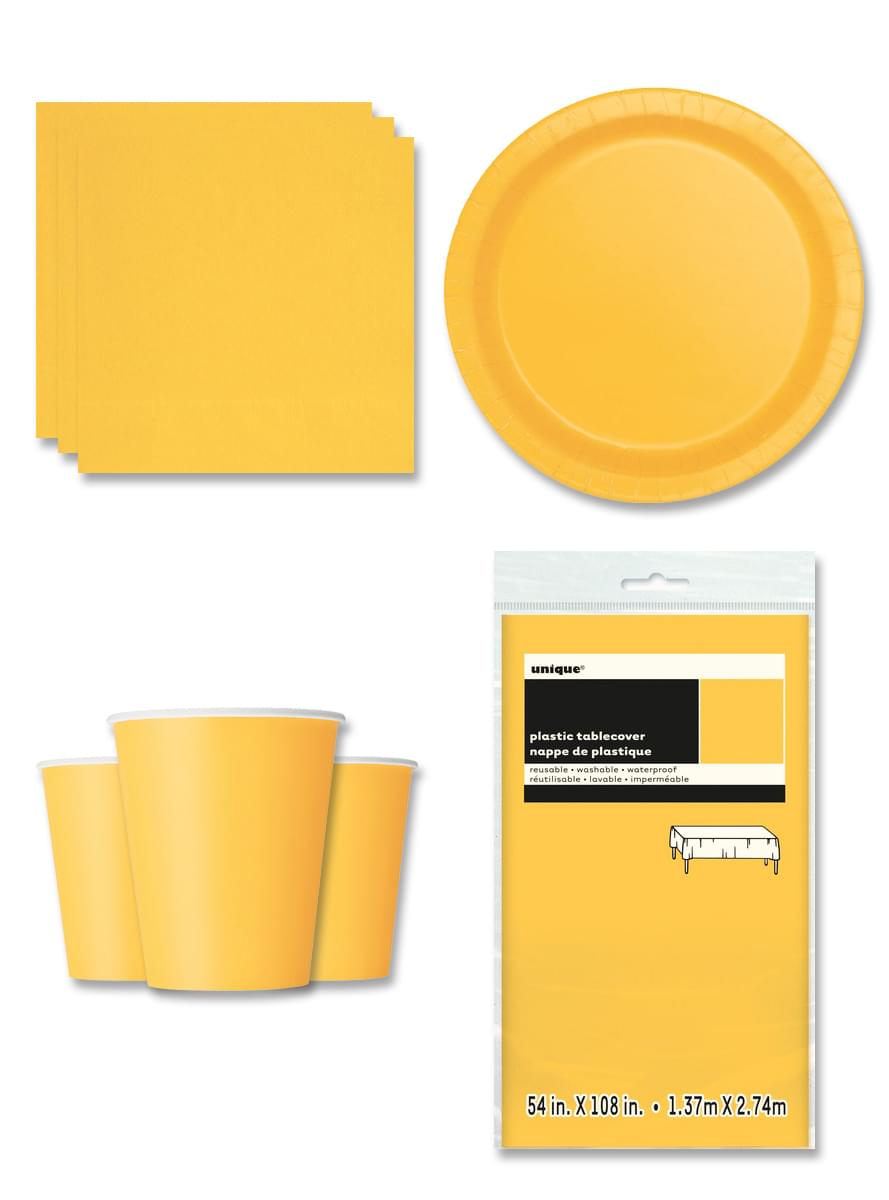 Décoration fête jaune 8 personnes - Gamme couleur unie