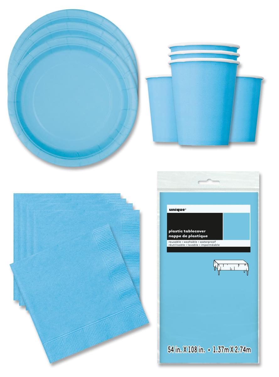 Sky Blue Party Decorations for 16 People - Basic Colours Line