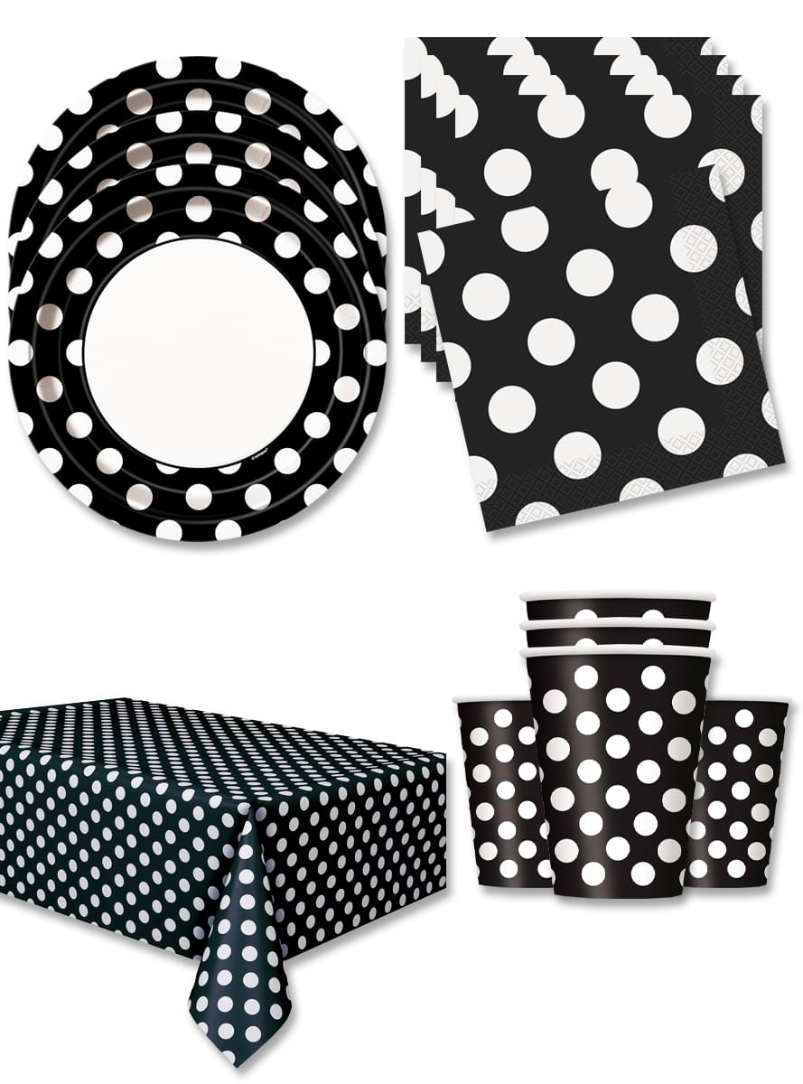 Black Polka Dot Party Decorations for 16 People