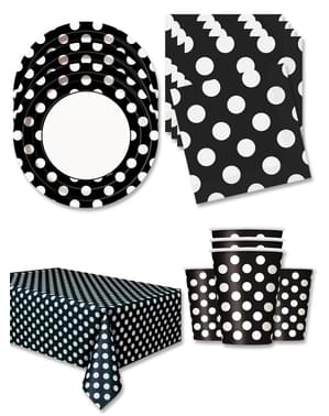 Black Polka Dot Party Decorations for 16 People