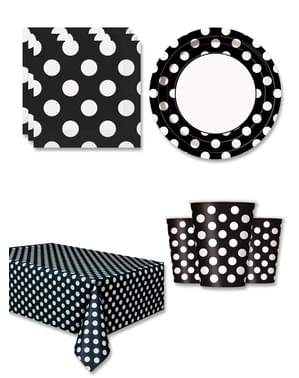 Black Polka Dot Party Decorations for 8 People