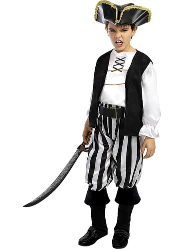 Gestreept piraten kostuum voor kinderen - zwart en wit collectie. Volgende dag geleverd Funidelia
