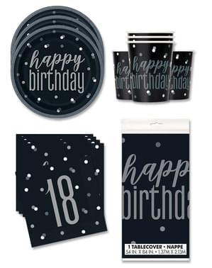18. syntymäpäiväjuhlakoristeet 16 hengelle - Black & Silver Glitz