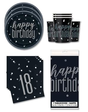 18th Birthday Party Decorations for 16 People - Black & Silver Glitz