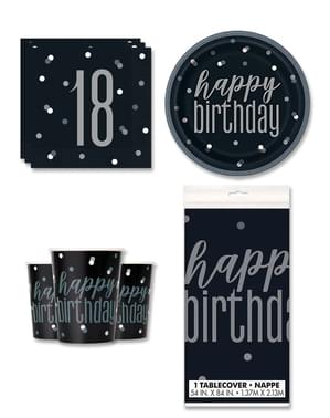 18. syntymäpäiväjuhlakoristeet 8 hengelle - Black & Silver Glitz