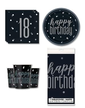 18th Birthday Party Decorations for 8 People - Black & Silver Glitz