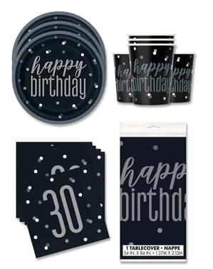 30. születésnapi buli kellékek 16 főnek - Black & Silver Glitz