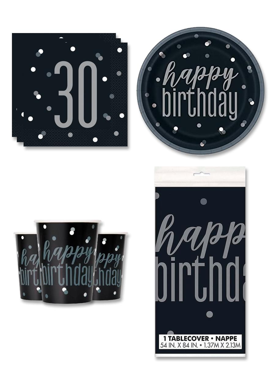 30. syntymäpäiväjuhlakoristeet 8 hengelle - Black & Silver Glitz