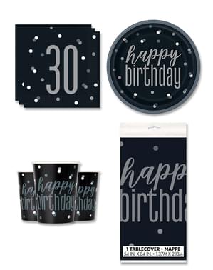 30th Birthday Party Decorations for 8 People - Black & Silver Glitz