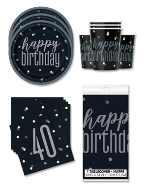 40e verjaardag Feestdecoraties voor 16 personen - Black & Silver Glitz