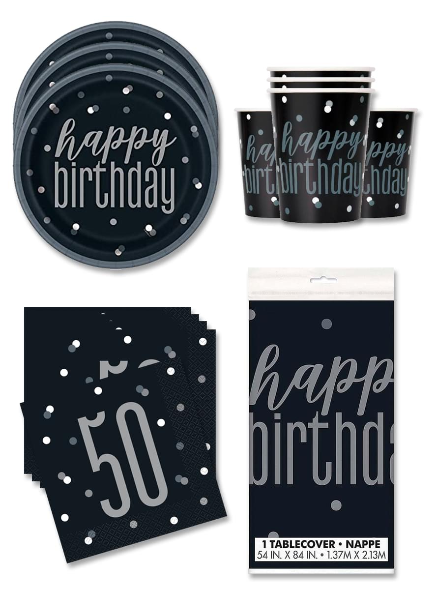 Décoration anniversaire 50 ans 16 personnes - Black & Silver Glitz