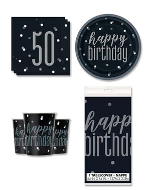 50. syntymäpäiväjuhlakoristeet 8 hengelle - Black & Silver Glitz