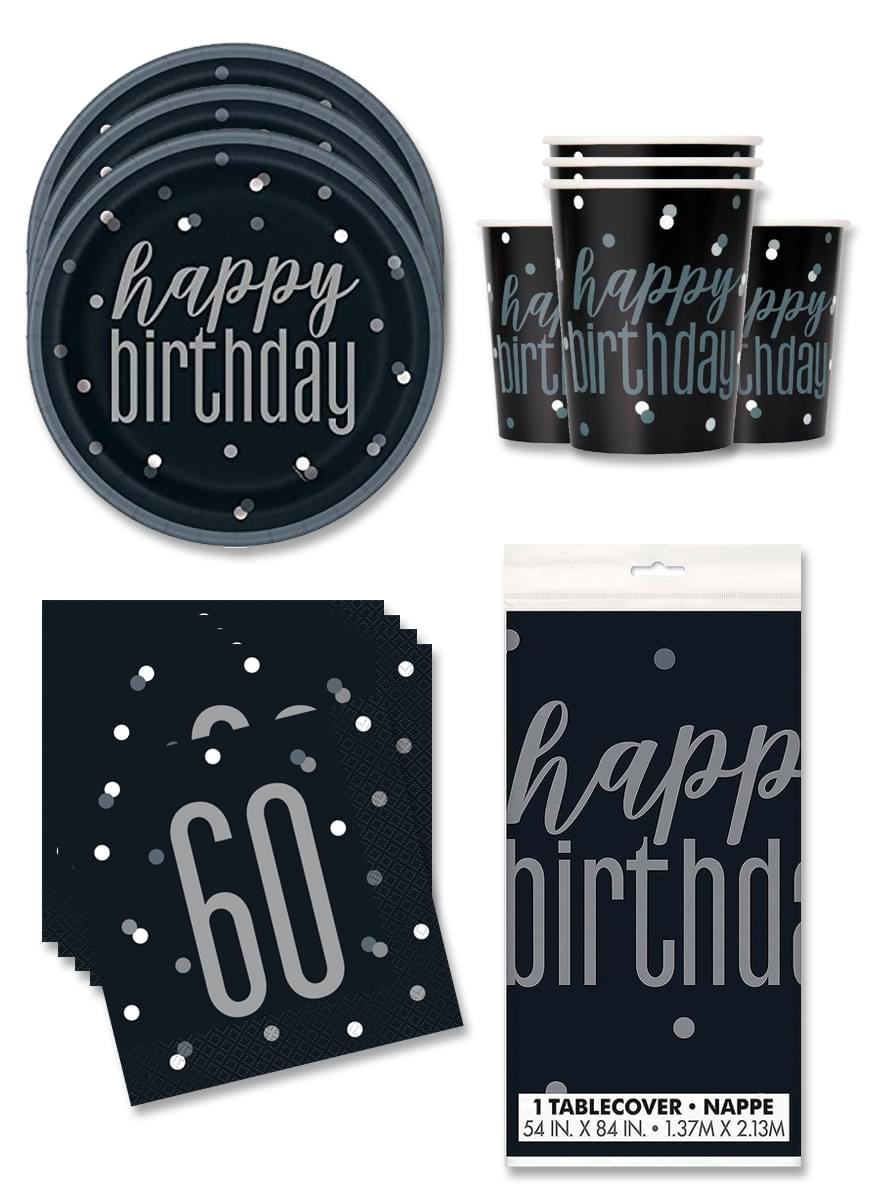 60e verjaardag Feestdecoraties voor 16 personen - Black & Silver Glitz