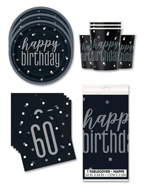 60th Birthday Party Decorations for 16 People - Black & Silver Glitz