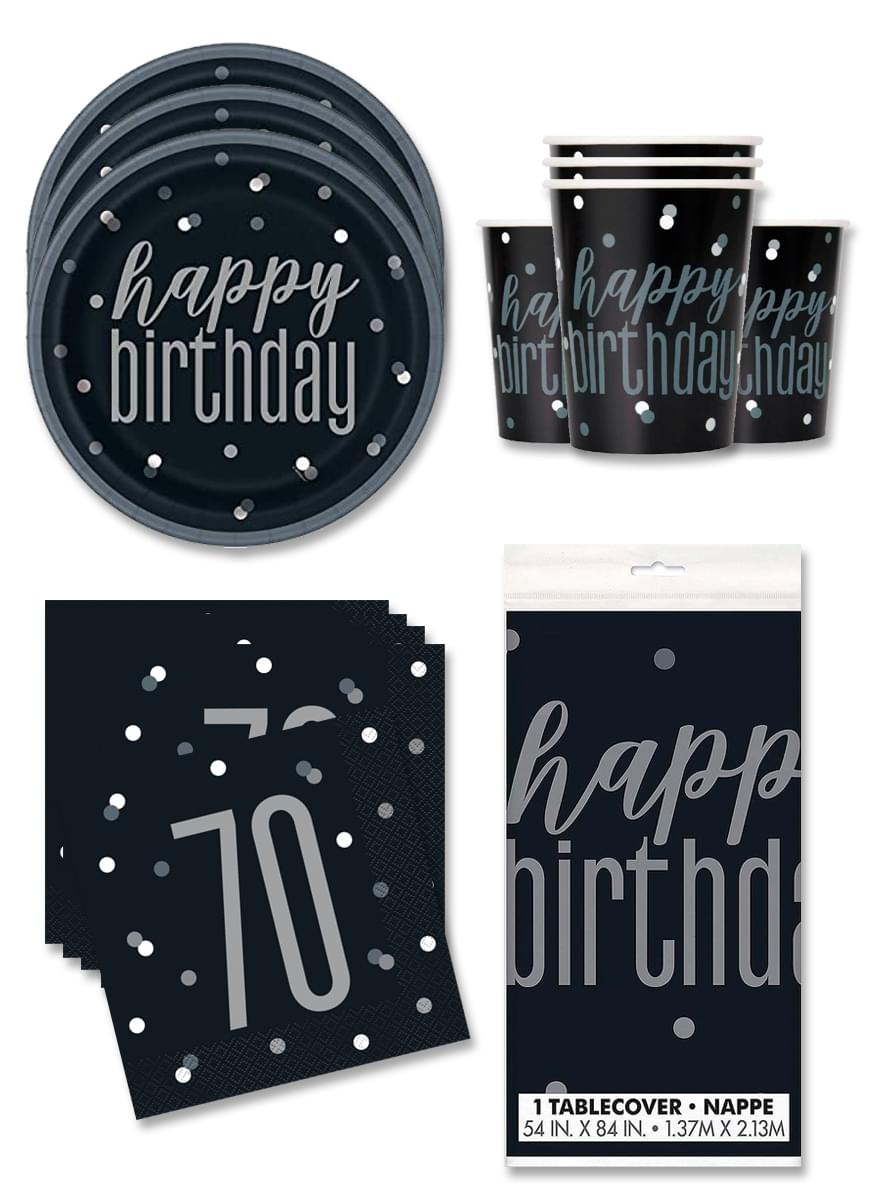 70e verjaardag Feestdecoraties voor 16 personen - Black & Silver Glitz