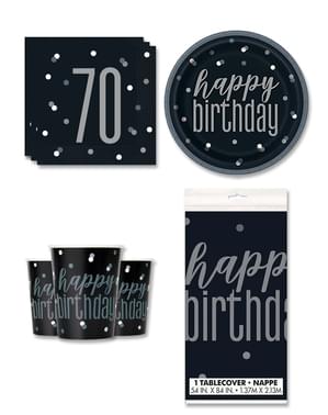 70th Birthday Party Decorations for 8 People - Black & Silver Glitz