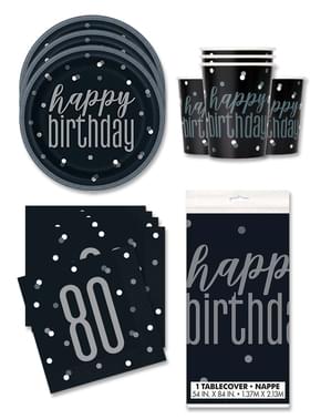 Party Deko 80. Geburtstag 16 Personen - Black & Silver Glitz