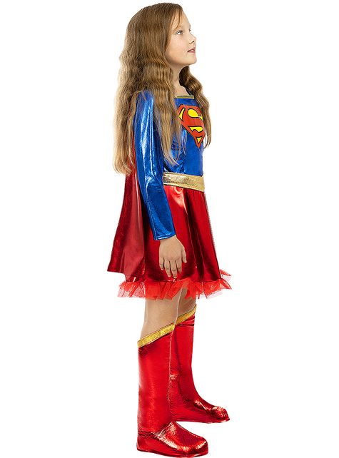 Rubies costume supergirl deluxe taglia m 9-10 anni per bambina- tuta con  dettagli stampati e mantellina