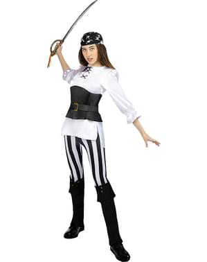 Piraten Kostüm gestreift für Damen - Schwarz und Weiß Kollektion