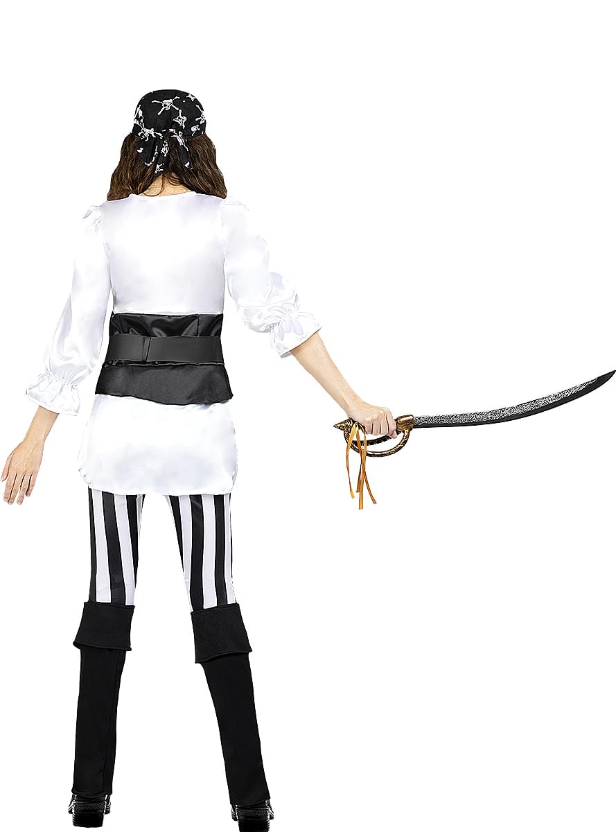 Piraten Kostüm gestreift für Damen in großer Größe - Schwarz und Weiß Kollektion
