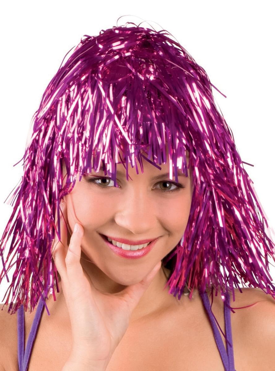 Adult's Festive Shiny Pink Wig. Express delivery Funidelia