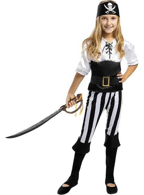 Costume da pirata a strisce per bambina - Collezione bianca e nera. Consegna  24h