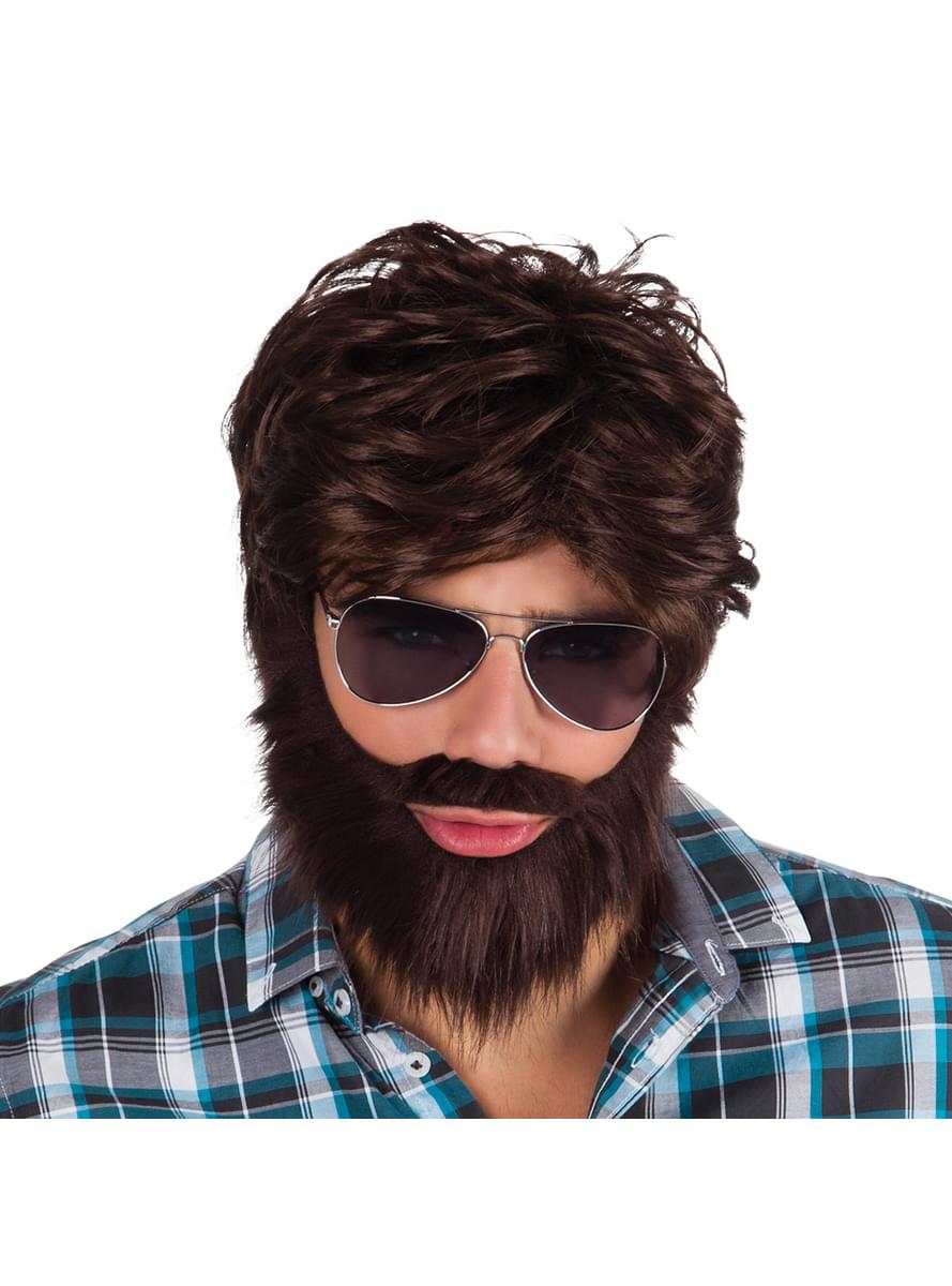 Mens wig and beard party set
