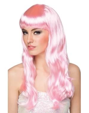 Parrucca rosa con frangia per donna