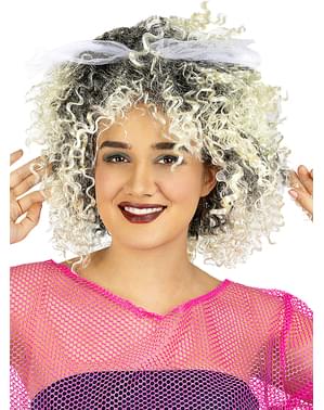 80s Style Blonde Wig with Bow