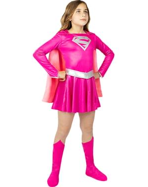 Costum roz Supergirl pentru fete