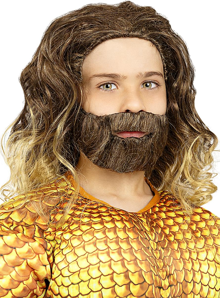 Aquaman hárkollur með skegg fyrir börn