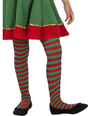 Červené a zelené pruhované punčochy Elf pro dívky