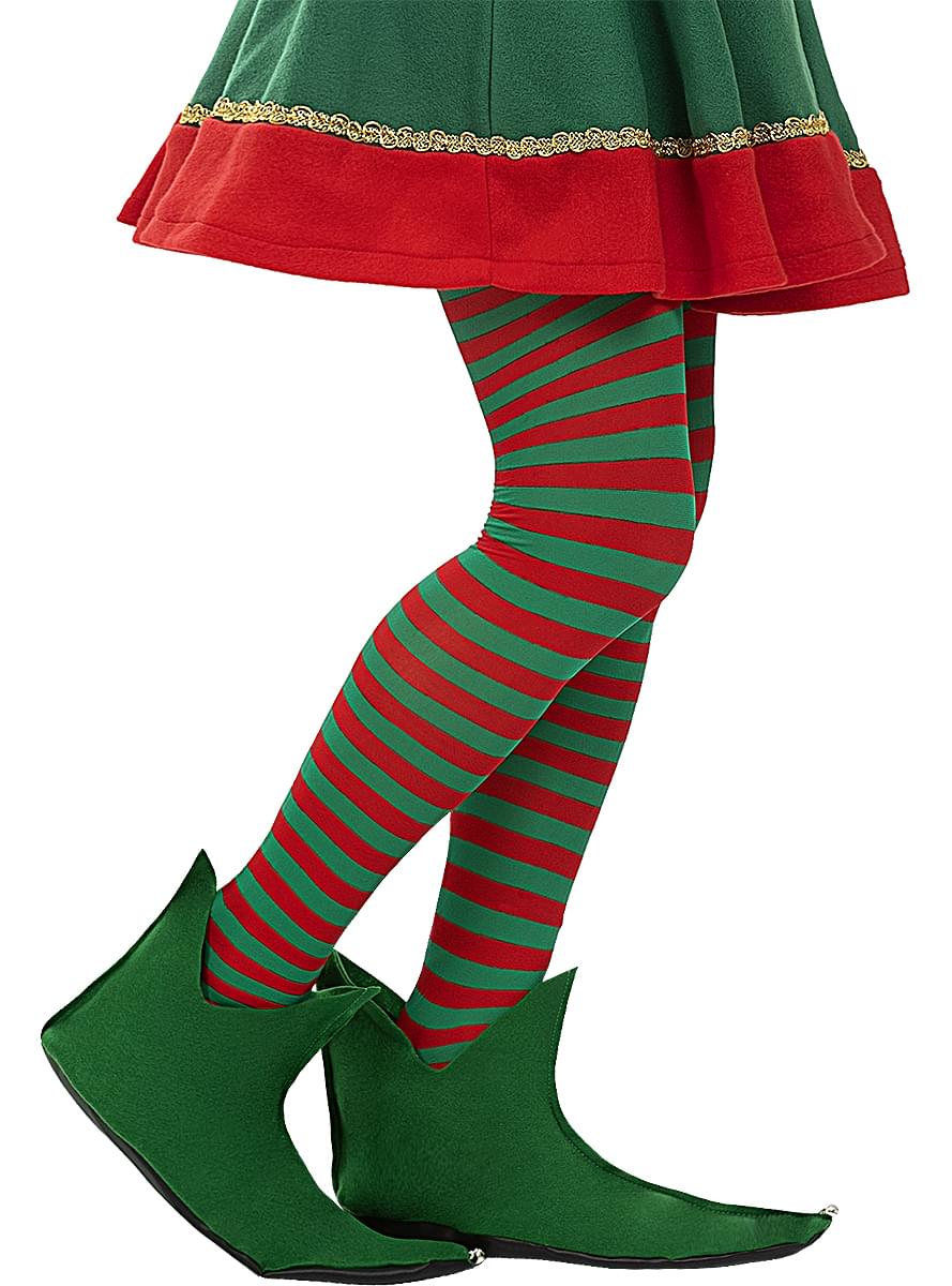 Collants de lutin à rayures vertes et rouges pour femme