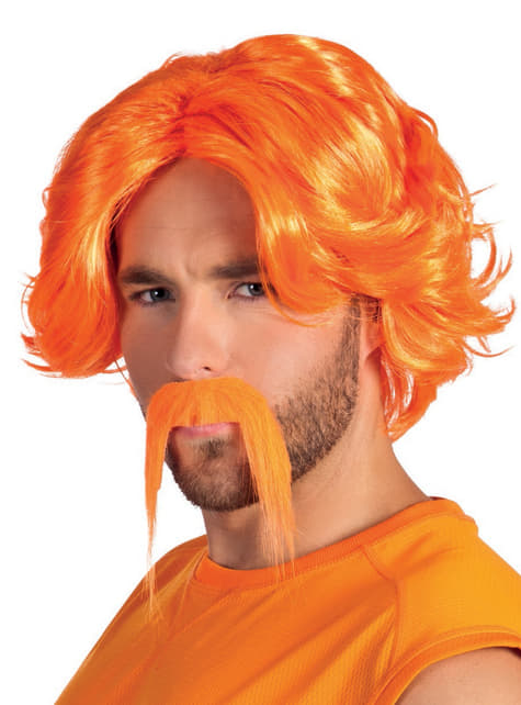 Moška oranžna lasulja in brke