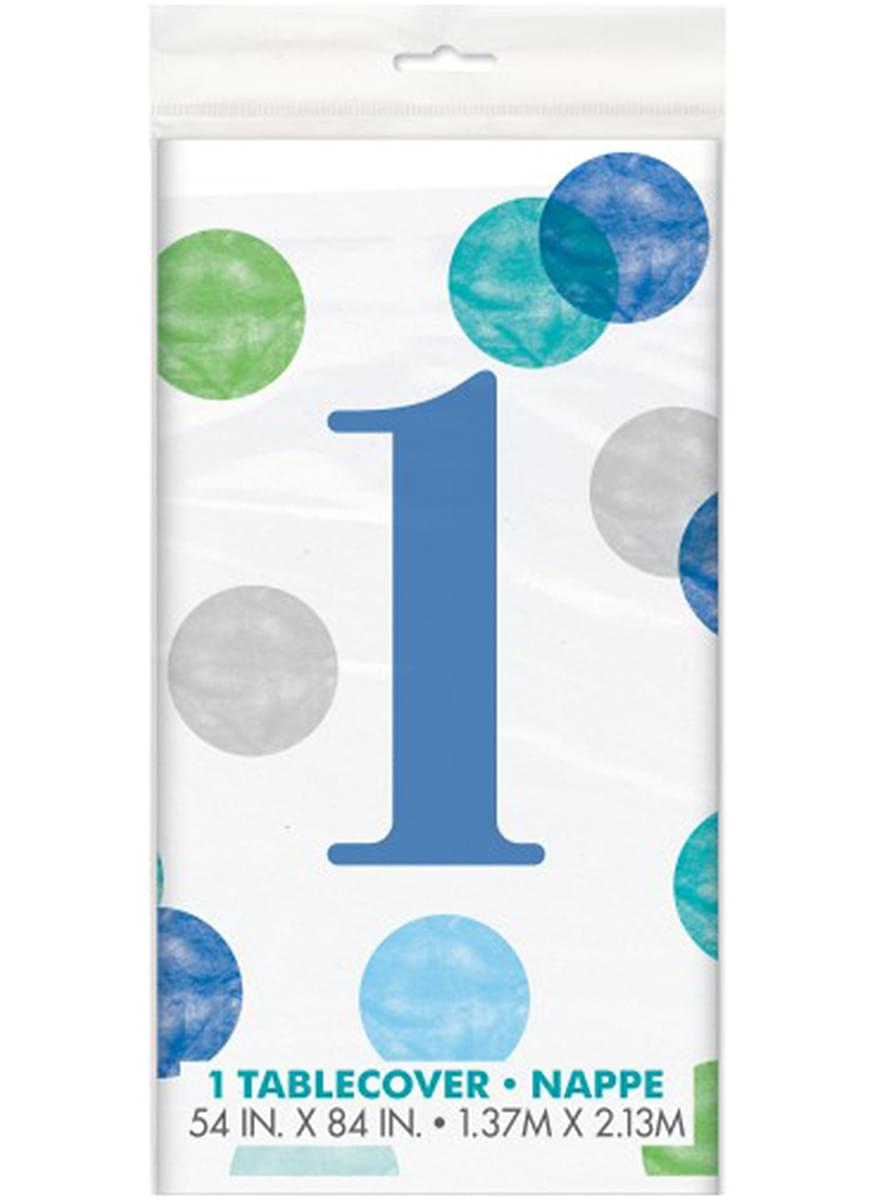 First Birthday Blue Table Cover - Blue Dots 1st Birthday