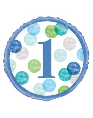 folieballong (46 cm) blå första födelsedagen - Blue Dots 1st Birthday