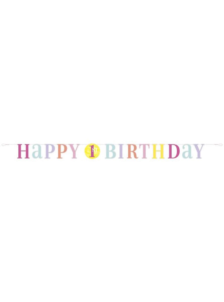 Roosa esimese sünnipäeva girland - Roosa punktid 1. sünnipäev