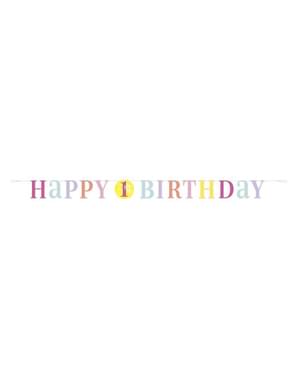 Eerste verjaardag roze slinger - roze stippen 1e verjaardag