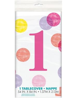 Față de masă roz prima aniversare - Pink Dots 1st Birthday