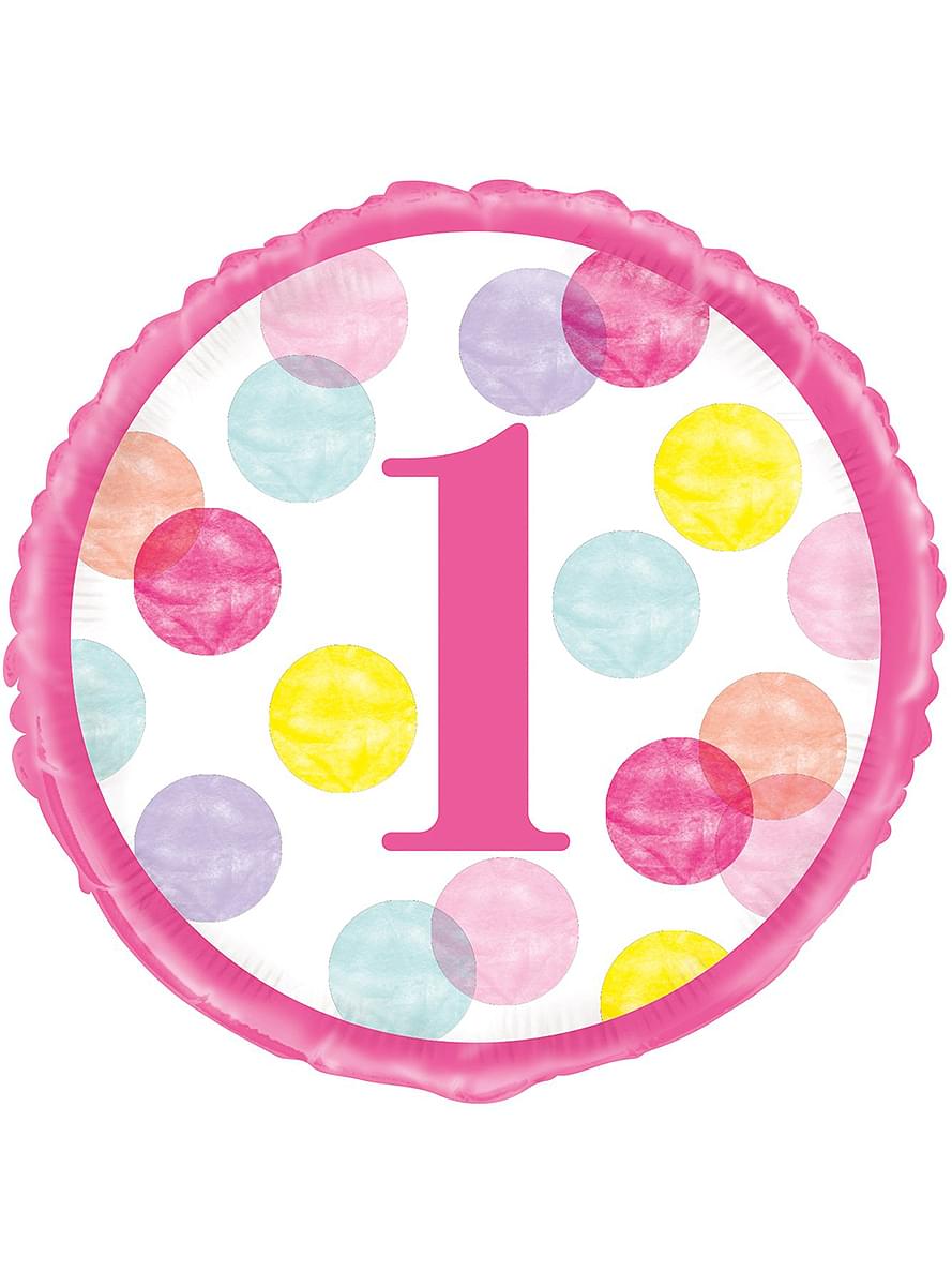 Eerste verjaardag roze folieballon (46 cm) - roze stippen 1e verjaardag
