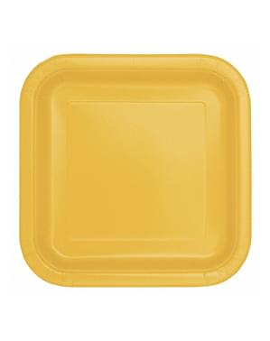 14 assiettes jaunes carrées grandes (23 cm) - Gamme couleur unie