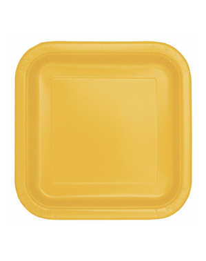 14 store gule firkantede tallerkener (23 cm) - Basic Colors Line