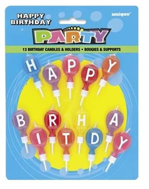 13 vícebarevných svíček „Happy Birthday“