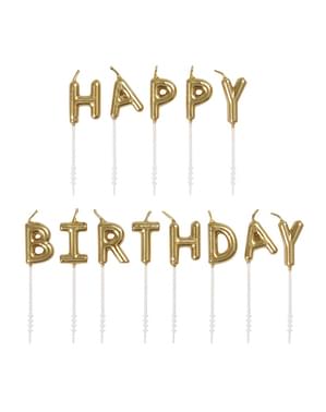13 kultaista kynttilää “Happy Birthday”