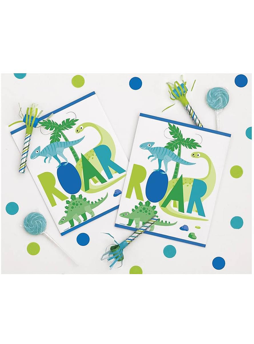 8 Dinosaurier Süßigkeitentüten - Blue & Green Dinosaur